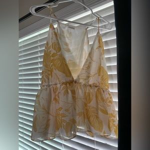 Yellow and White tank top blouse size XL